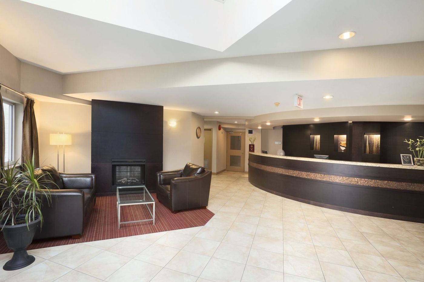 Lobby seating area and front desk